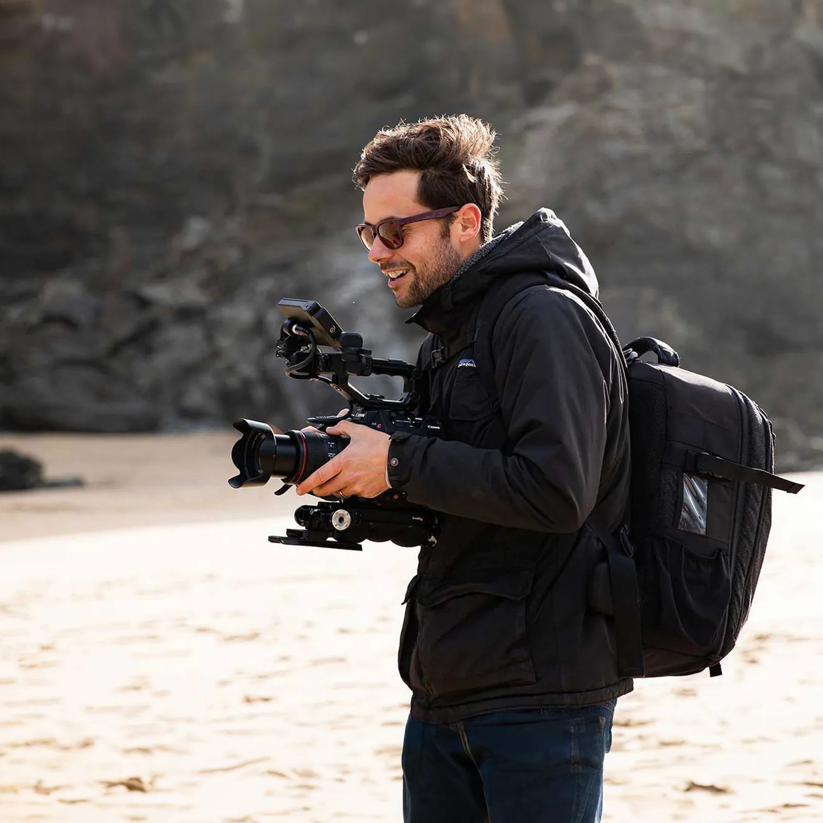 Grant Batty, PixelRain Creative Director and filmmaker, filming on location