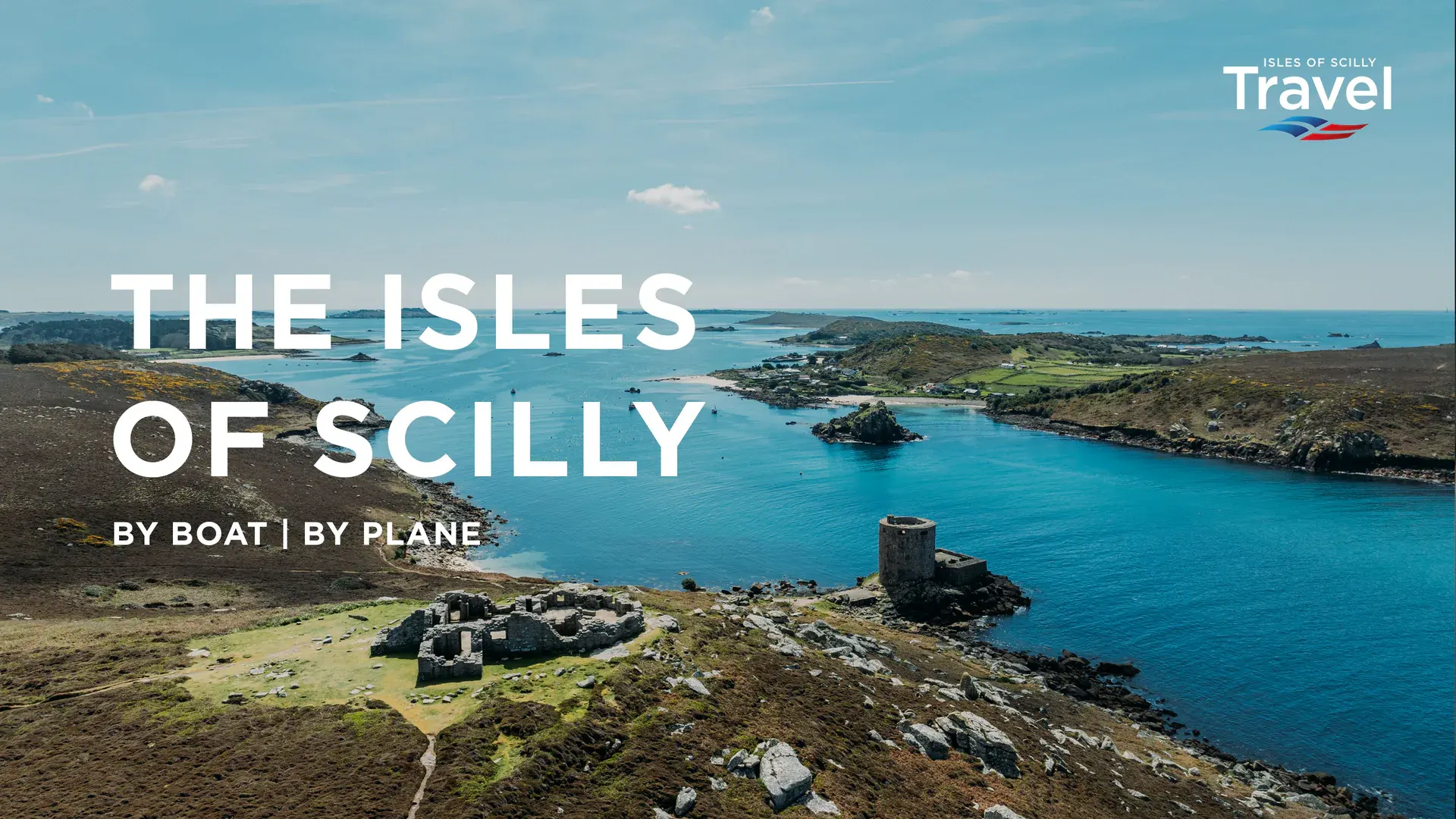 Aerial view of St Mary's harbour in the Isles of Scilly