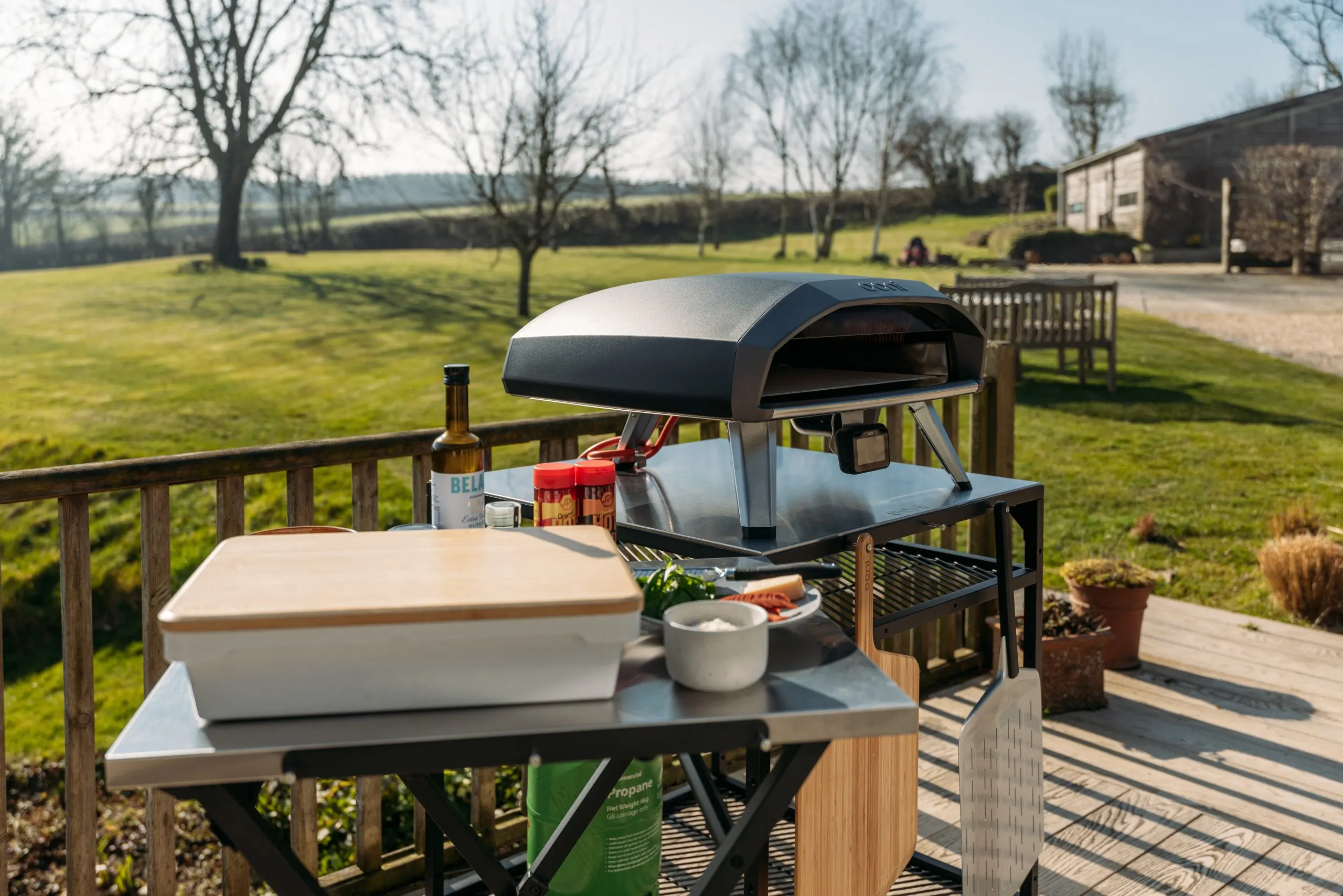 Ooni Koda 2 Pro pizza oven setup at the start of a PixelRain recipe video shoot for Ooni UK