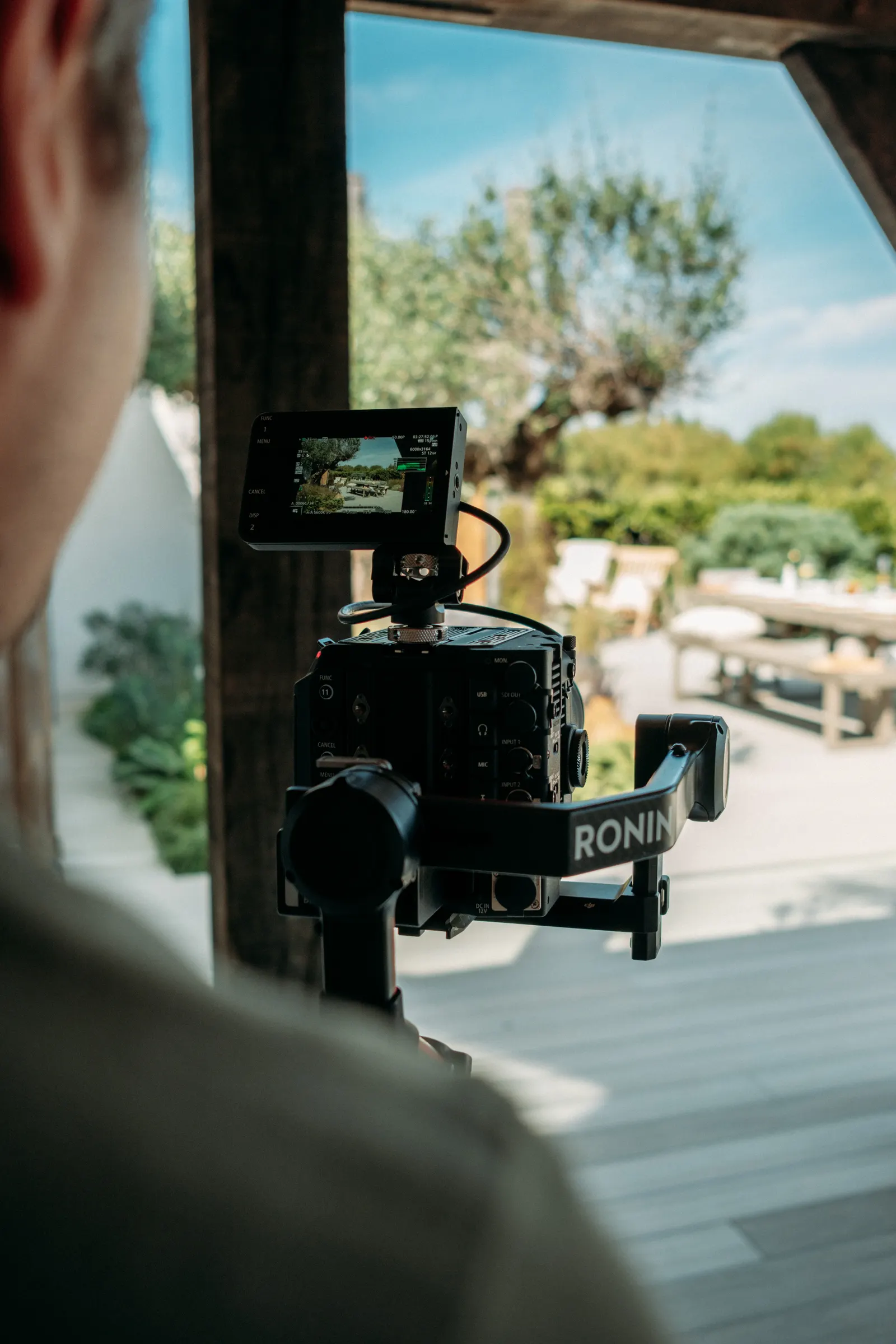Camera rig filming a garden during a Perfect Stays property shoot in Cornwall
