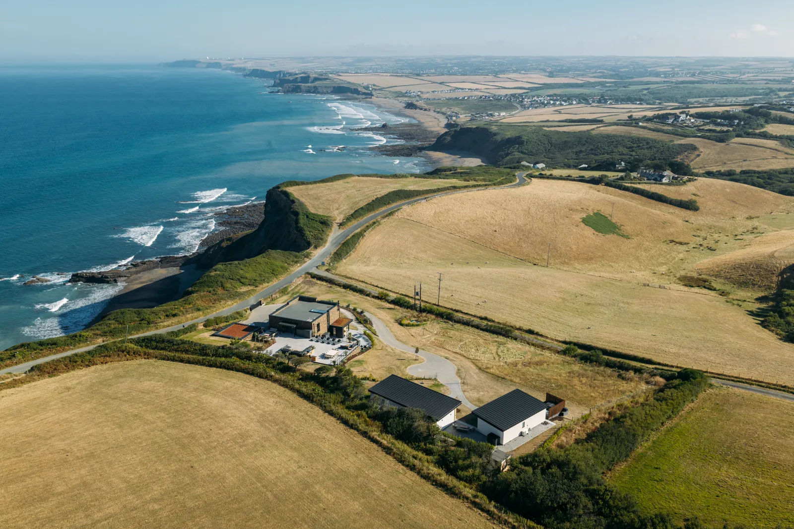 Aerial view of Namuri and the North Cornwall coastline